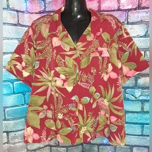 Sag Harbor Red Floral Button Down Shirt XL
